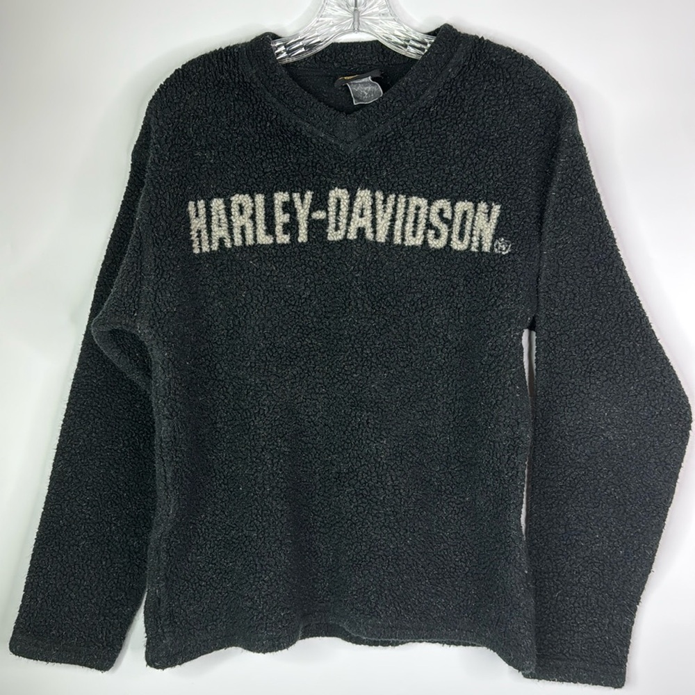 Vintage Harley Davidson Fuzzy Vneck Sweatshirt Size S/M